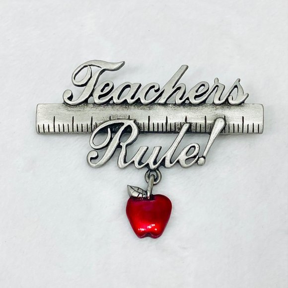 Vintage '80s Teachers Rule Brooch/Pin by J.J./Jonette Jewelry - Picture 1 of 5